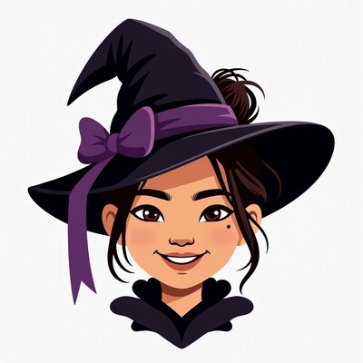 Smiling Asian girl in witch hat