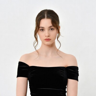 Woman in black off-shoulder top