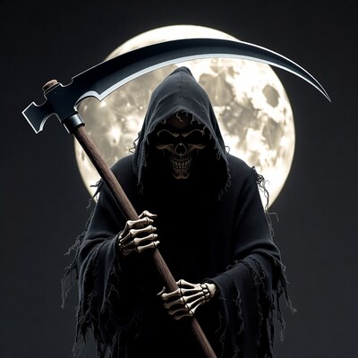 Grim Reaper with scythe and moon