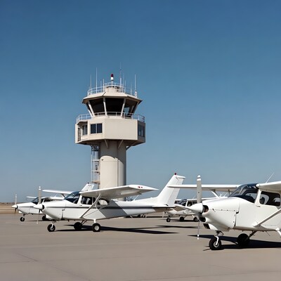 White Airplanes Parked Near Airport Control Tower