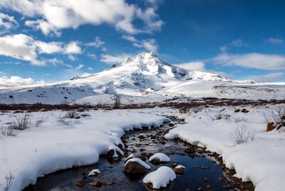 Snowy Mountain with Stream