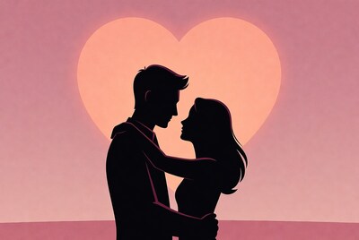 Silhouette couple embracing in heart