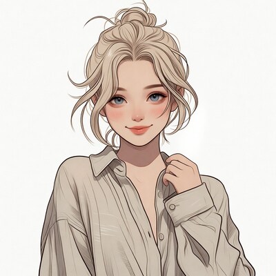 Blonde woman in open shirt smiling