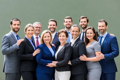 Diverse business team smiling together