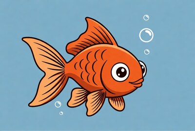 Cartoon goldfish swimming with bubbles