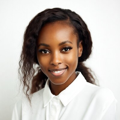Smiling African-American woman in white shirt