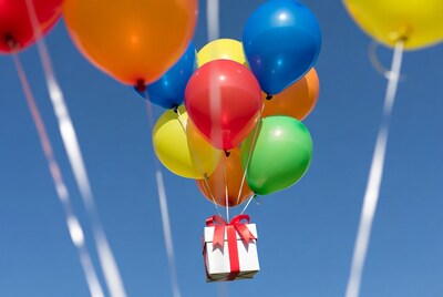 Colorful Balloons Lifting Gift Box