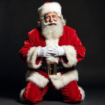 Smiling Santa Claus kneeling on knee