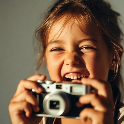 Girl smiling with camera