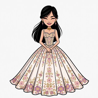Asian woman in ornate ball gown