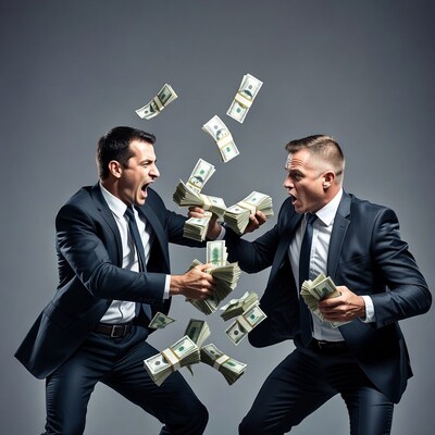 Two businessmen fighting over money
