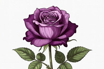 Purple Rose Illustration with Leaves