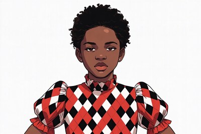African-American girl in checkered dress illustration