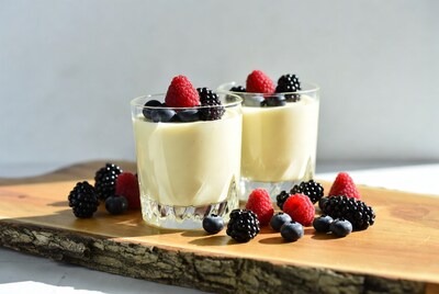 Berry Yogurt Parfaits on Wood Board