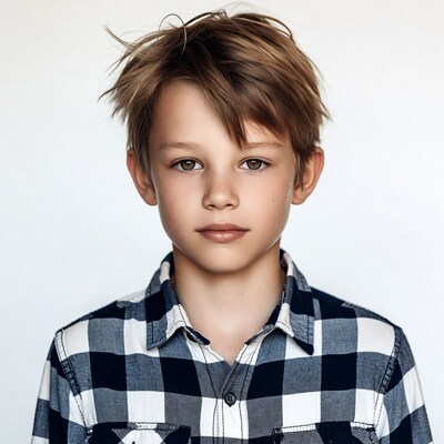Young boy in plaid shirt