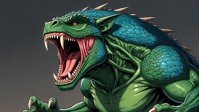 Roaring Green Lizard Monster Illustration