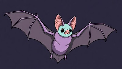 Cute cartoon bat with wings spread