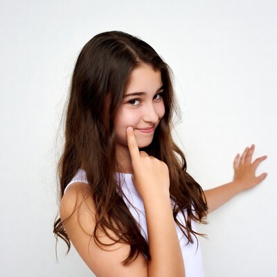 Girl thinking pose white tank top