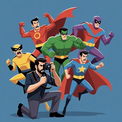 Photographer capturing superhero team