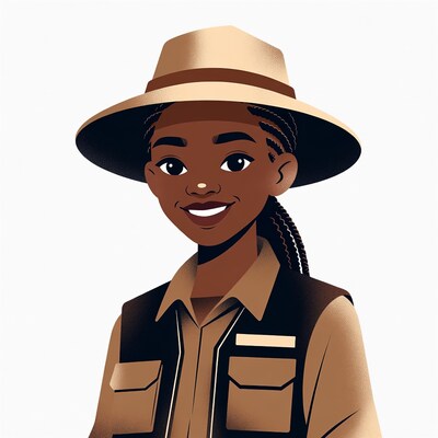 African-American girl in safari hat