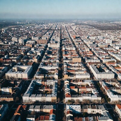 Aerial View of Dense City Grid