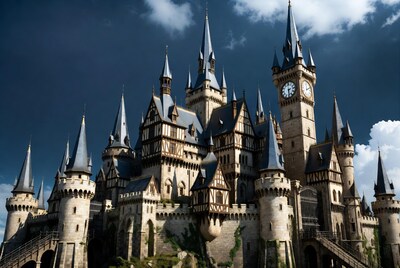 Majestic Gothic Castle with Clock Tower