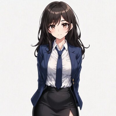 Anime girl in navy blazer uniform