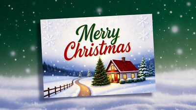 Merry Christmas Card with Snowy House