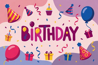 Colorful Birthday Illustration with Balloons