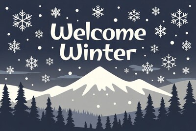 Welcome Winter Snowy Mountain Illustration