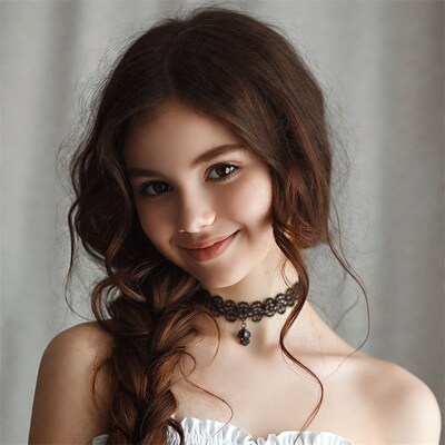 Young woman with braided hair and choker