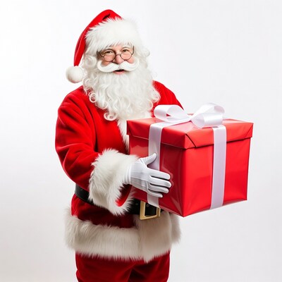 Santa Claus holding red gift box