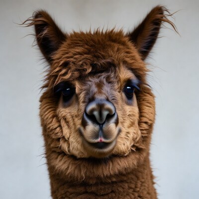 Closeup brown alpaca face