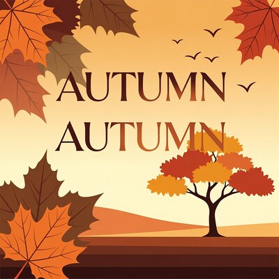 Autumn Illustration with Leaves and Tree