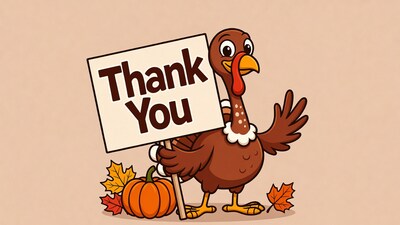 Cartoon Turkey Holding Thank You Sign