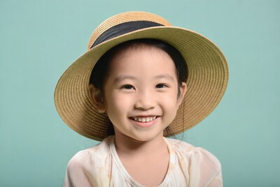 Asian girl smiling in straw hat