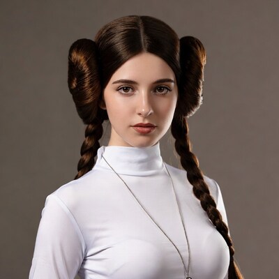 Woman with Princess Leia buns hairstyle