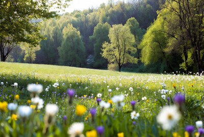 Flower Meadow with Forest Background