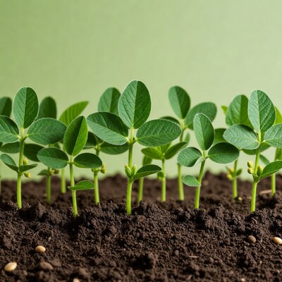 Soybean seedlings in soil