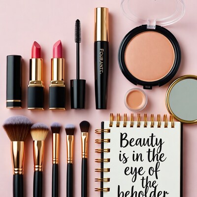 Makeup Products on Pink Background