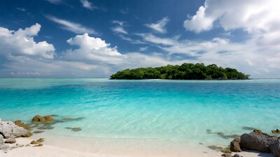 Tropical island in turquoise lagoon