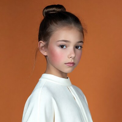 Girl with bun on orange background