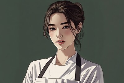Asian woman in chef uniform