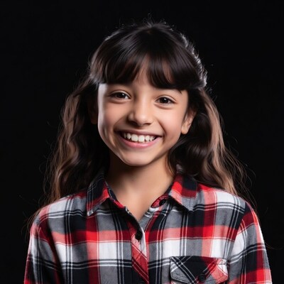 Smiling Asian girl in plaid shirt