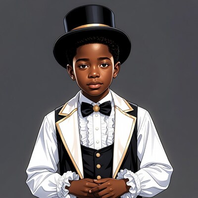 African-American boy in top hat suit