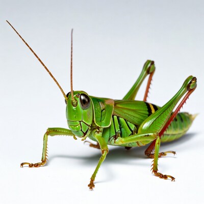 Green grasshopper on white background