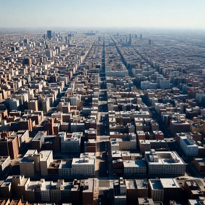 Aerial view of city grid street