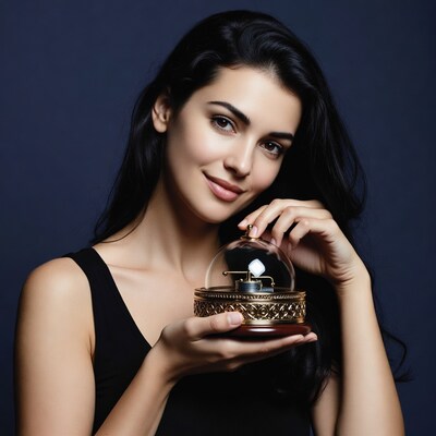 Woman holding glass dome music box