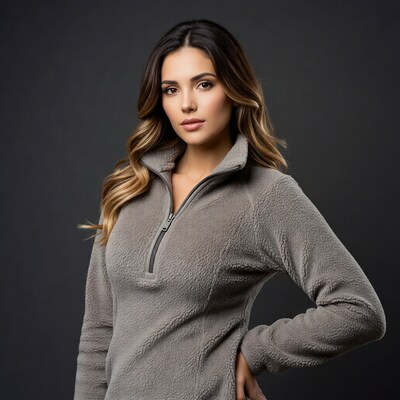 Woman in gray fleece jacket