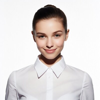 Smiling young woman in white shirt